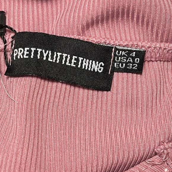 Pretty Little Thing | Basic Mauve Ribbed High Neck Split Detail Dress Sz 0 - Picture 8 of 8